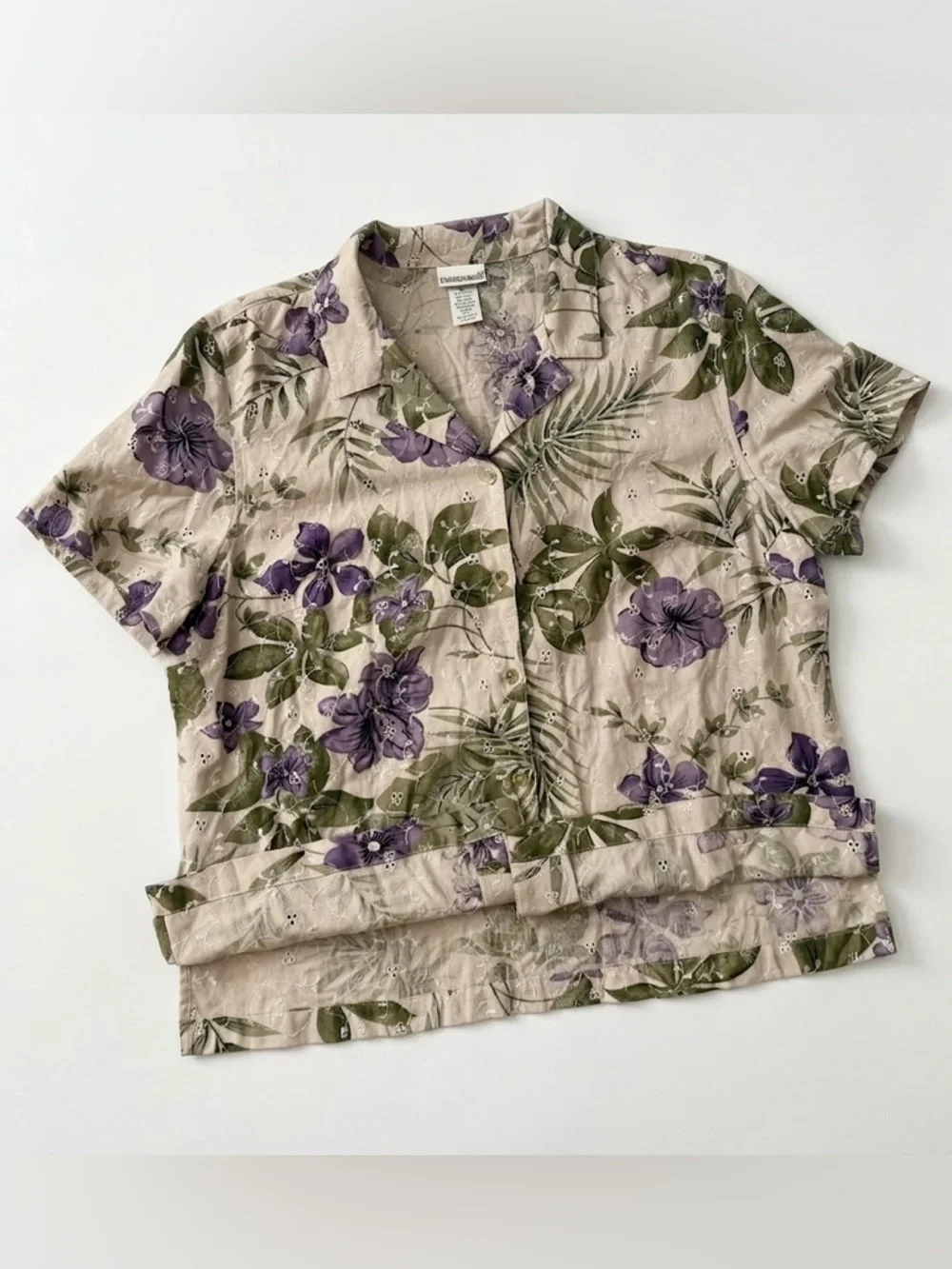 Fashion Bug Lavender Floral Button-Front Camp Shirt - Picture 3 of 11